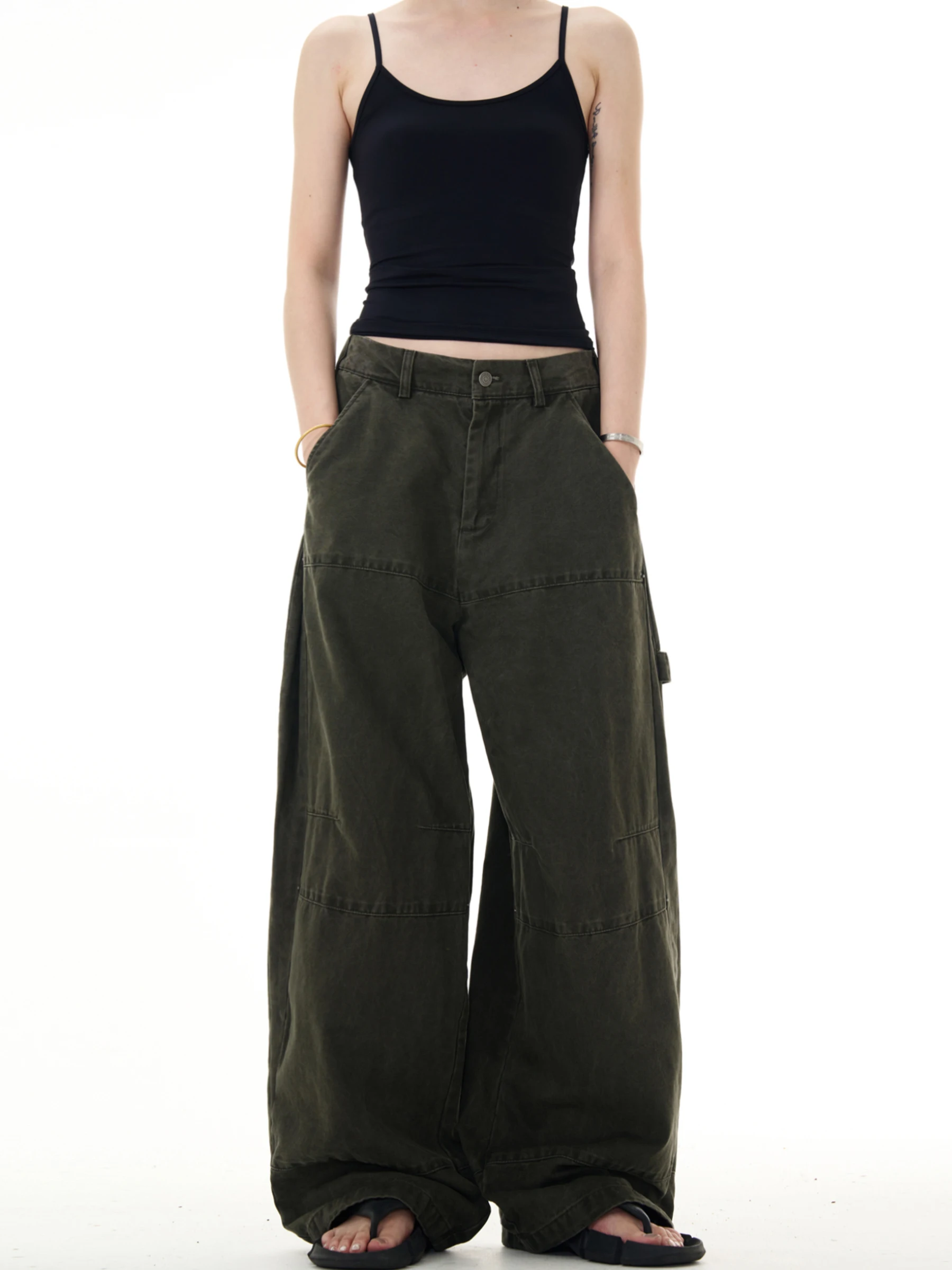 

Retro Distred Baggy Wide Leg Workwear Pants ex Loose Straight Casual High-End Feelings Youthful Energy Daily Wear