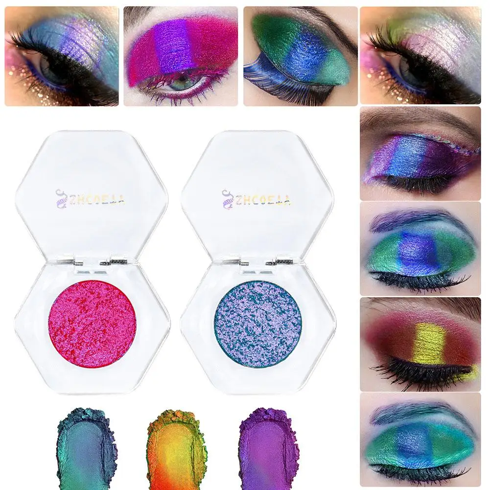 Shcoety-Polvo de sombra de ojos que cambia de Color óptico, paleta de 12 colores, lentejuelas, maquillaje de ojos, cambio de Metal de viaje, D6c6