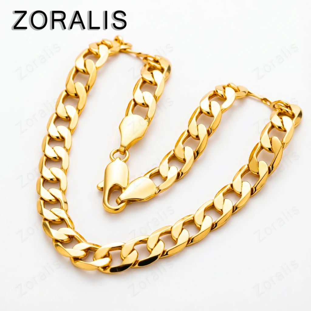 18K Gold Necklace For Men Classic 12mm Chain 18/20/22/24/26/28/30 Inches Fine Fashion Party Wedding Jewelry
