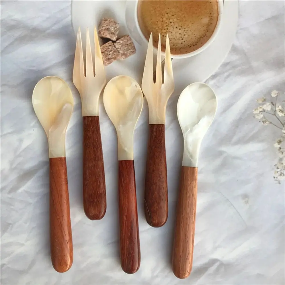 Condiment Home Caviar Scoop Coffee Natural Shell Spoon Ice Cream Dessert Spoon Fork Teaspoon