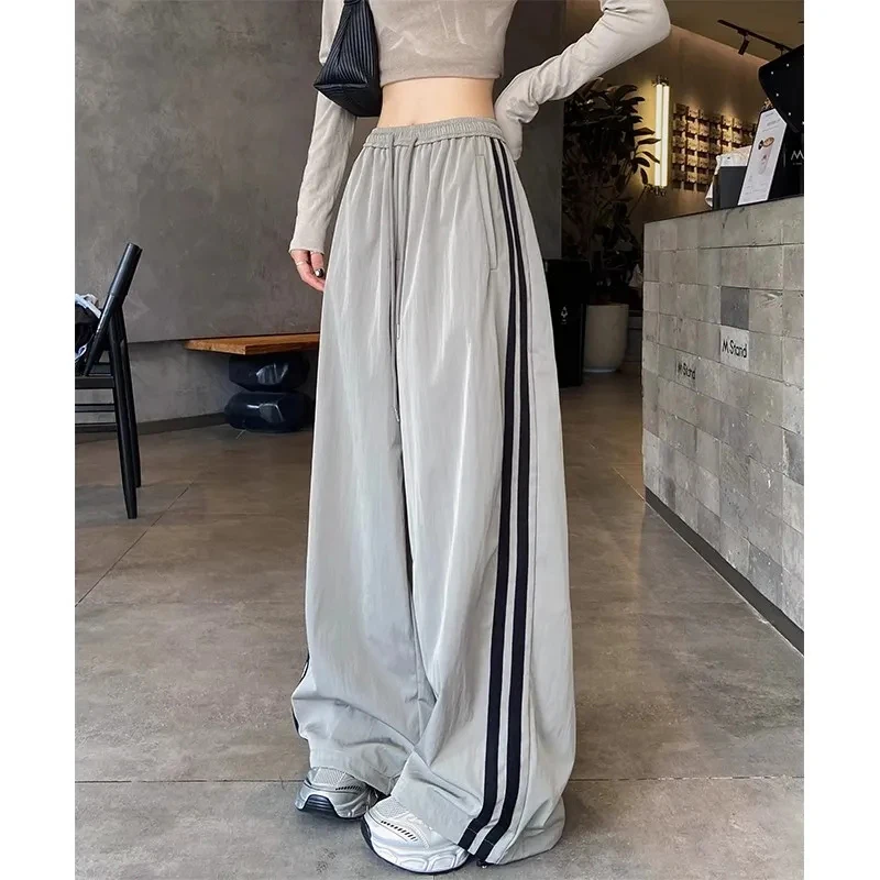 

Y2K Striped Wide Leg Pants Women American Vintage Baggy High Waist Sports Pants Summer Streetwear High Street Casual Trousers