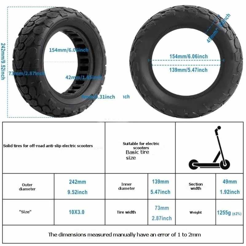 

10X3.0 255X80 Solid Rubber Tire For ZERO10X/Kugoo Electric Scooter - Honeycomb No-Inflate Design