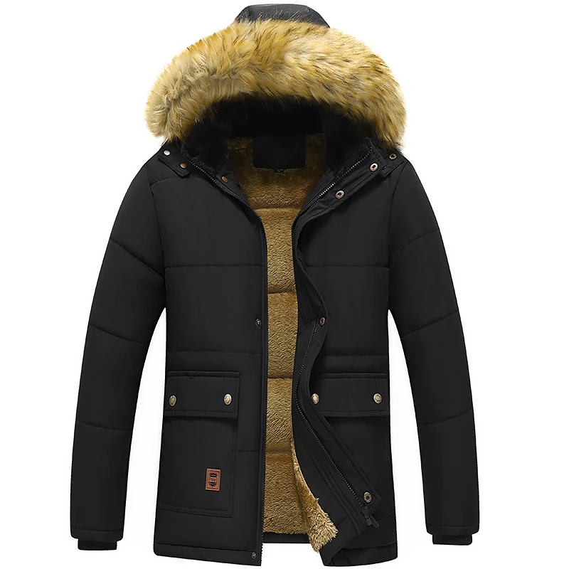 Men 2026 Winter New Windproof Fleece Warm Thick Jacket Parkas Coat Men Fashion Hooded Fur Collar Jacket Classic Casual Parka Men