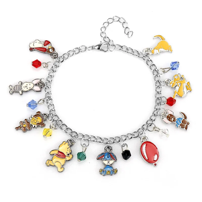 Disney Cartoon Cute Winnie Bracelet Kawaii Pooh Bear Tigger Enamel Pendant Bracelet for Kids Birthday Jewelry Accessories Gifts