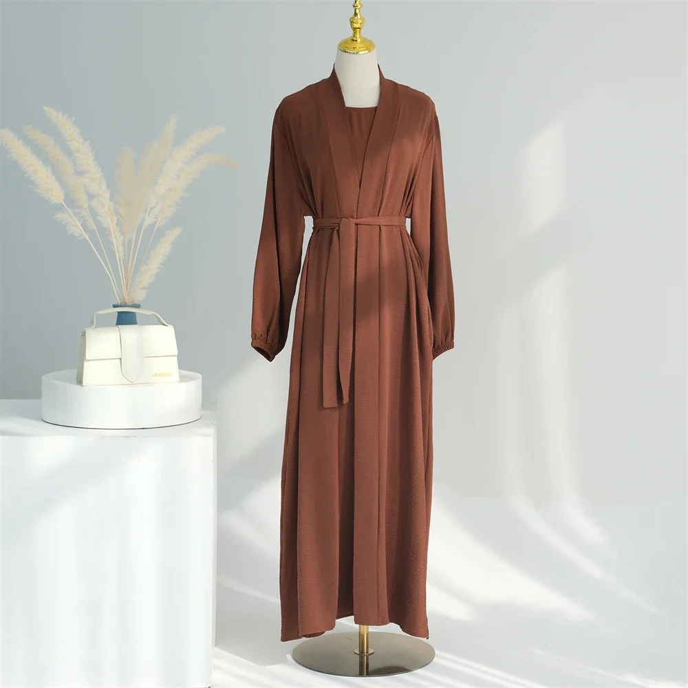 Conjuntos de Hijab 2/3 piezas Eid Ramadán mujeres musulmanas Abaya abierta Kimono Maxi vestido interior Dubai bata árabe islámica Kaftan Jalabiya caftán