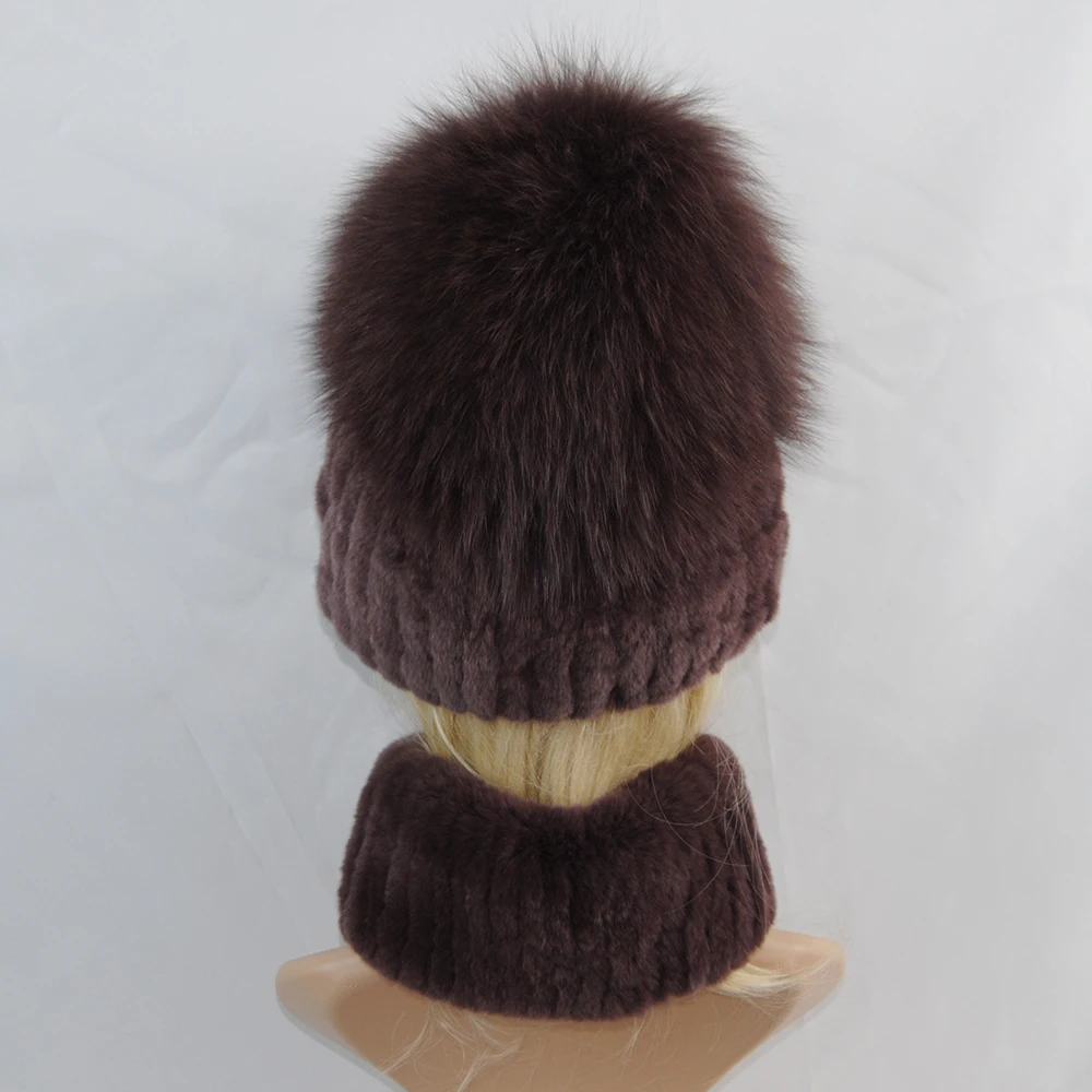 New Winter Lady Brand Hand Make Real Genuine Fox Fur Hat Scarf Girls Natural Real Rex Rabbit Fur Ring Cap Real Fur Scarves Hats