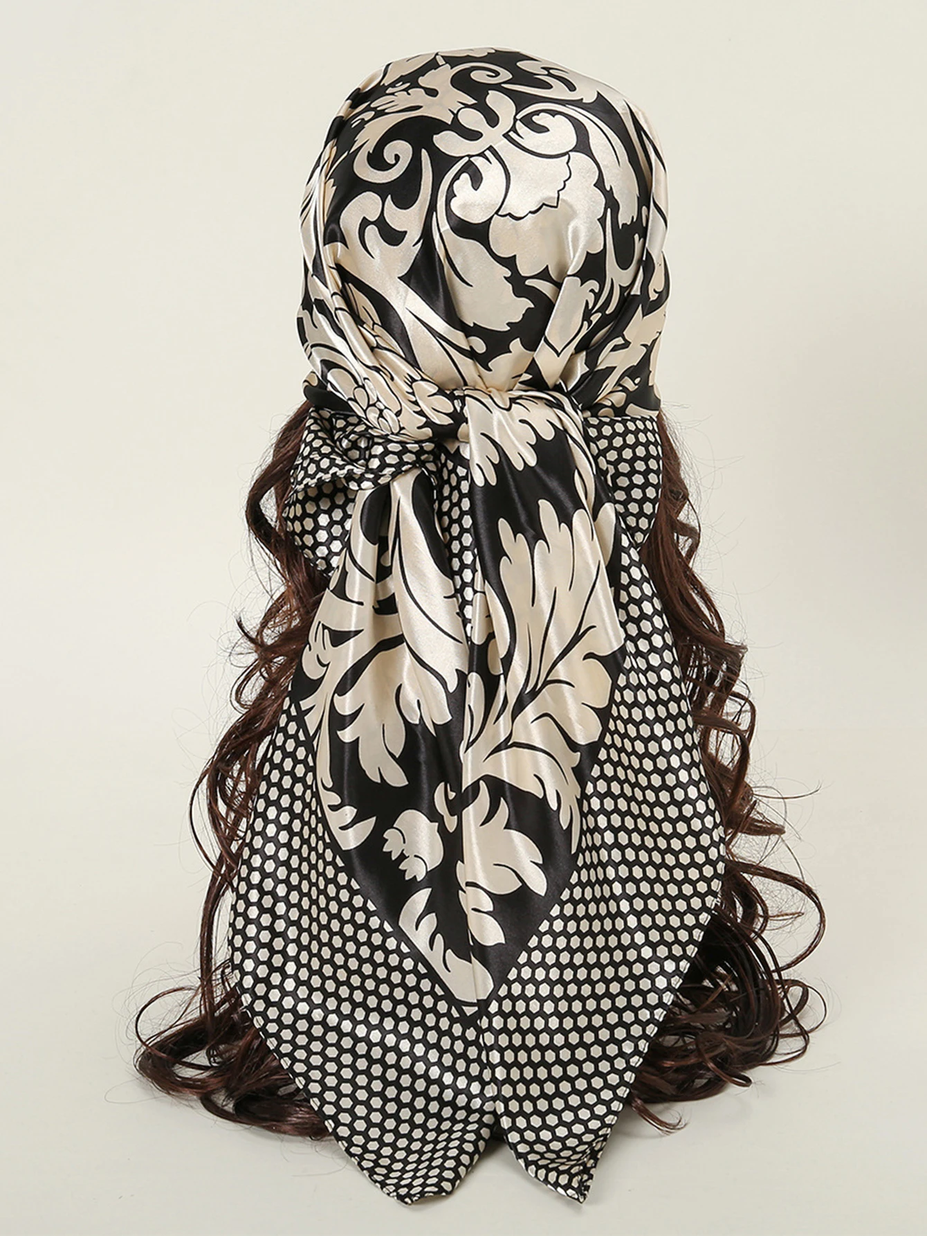 90*90cm quadratischer Seiden schal Frauen drucken Schals Satin Schal Wrap Hijab weibliches Stirnband Bandana Foulard Halstuch – Detail 5