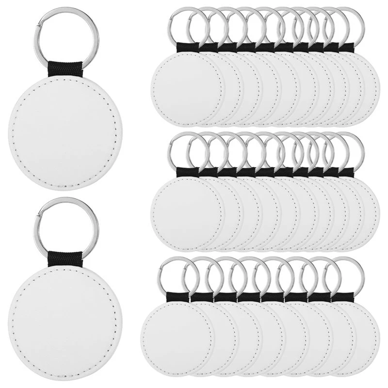 DIY Keychains, 30 Double-Sided White Polyester Sublimation Blanks With Metal Rings For Heat Transfer