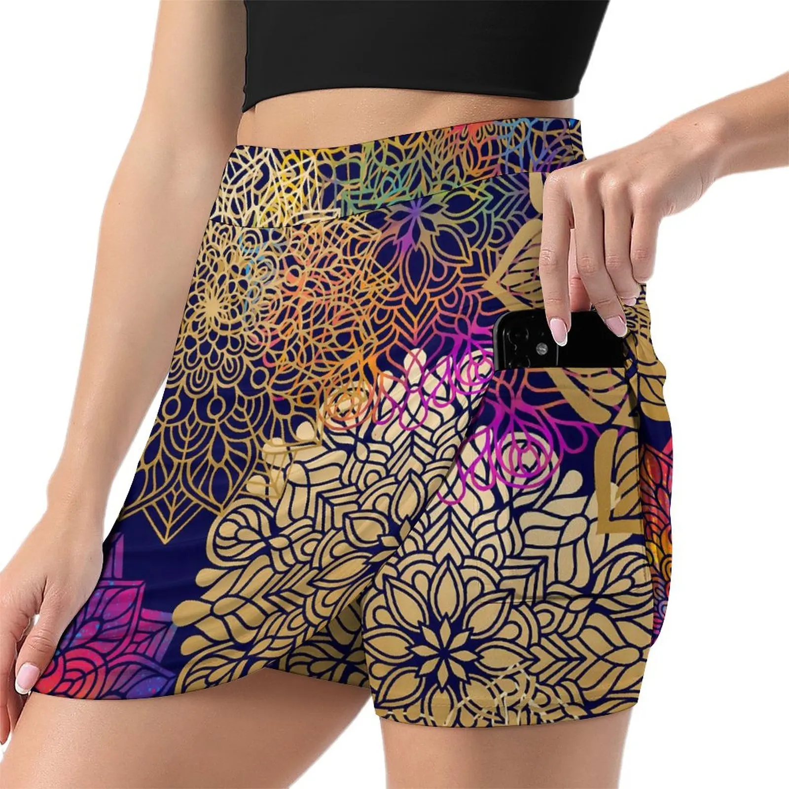 

Gold Vintage Ethnic Skirt Mandala Print Kawaii Mini Skirts Summer High Waist Pattern Aesthetic Casual Skirt Big Size