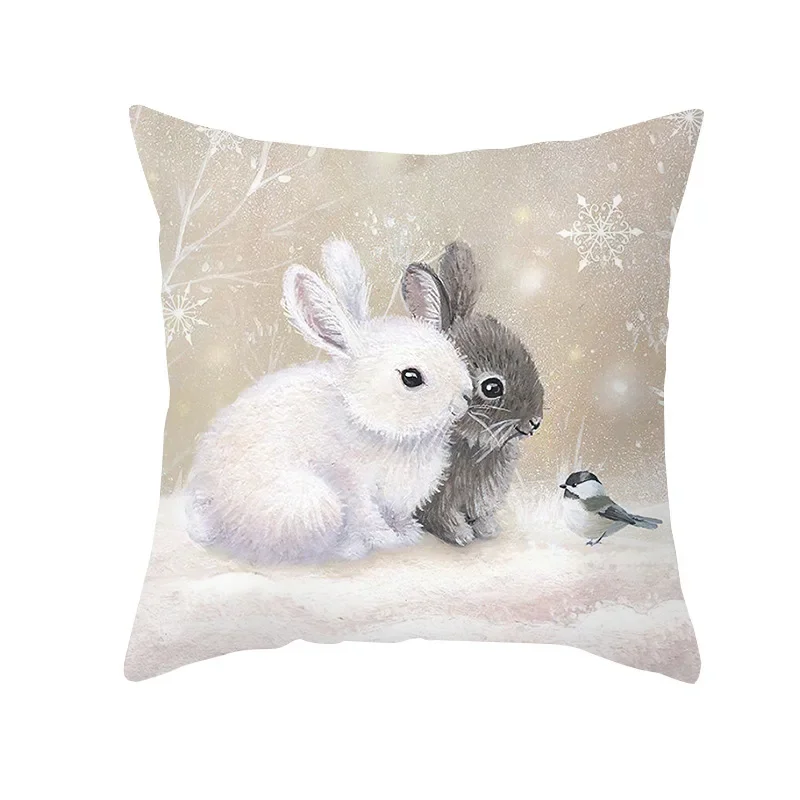 Christmas Cushion Cover Xmas Gifts Home Decor Animals Throw Pillow Cover Rabbit Deer Horse Fox Snowman Angel Printed Pillowcases