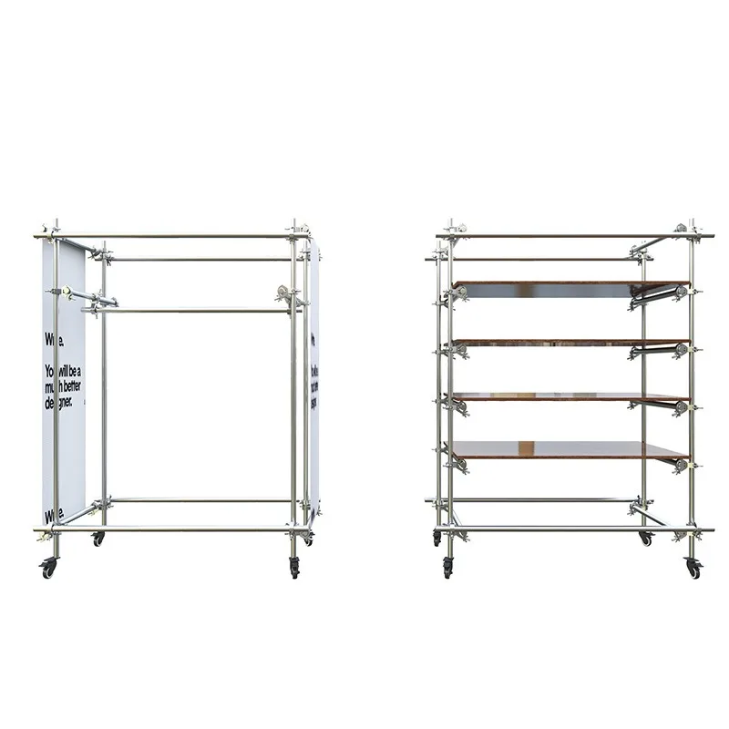 Clothing store display rack, stainless steel wheel hanger, industrial wind scaffold buyer store display floor rack women's