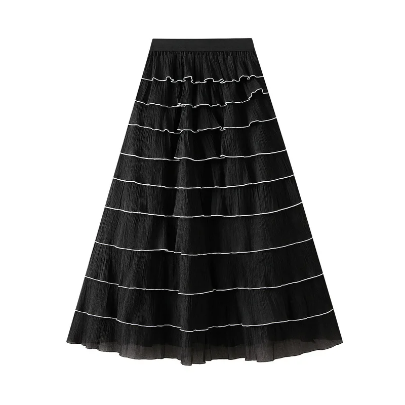 High quality French ruffled high waisted A-line pleated layered cake skirt for women, exuding a sense of luxury and temperament