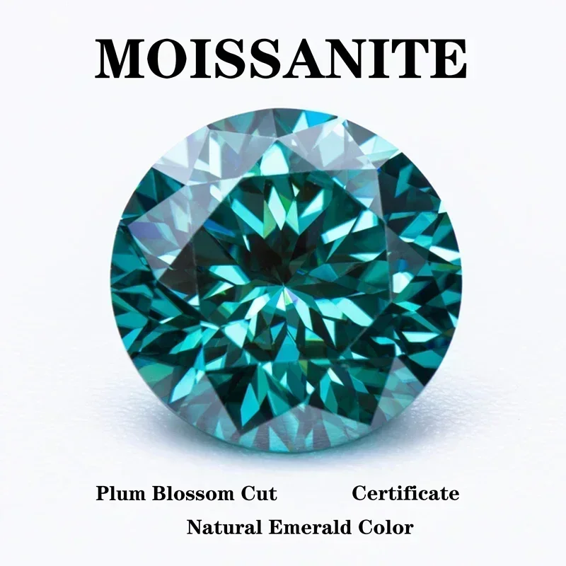 

Plum Blossom Cut Moissanite Stone Natural Emerald Green Color Round Shape DIY Advanced Jewelry Making Materials With