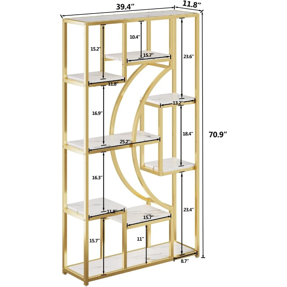 Modern Book Shelf Bookcases & Cd Racks Set of 2 Geometric Display Shelves for Living Room White and Gold Bookshelf Bookcase Home