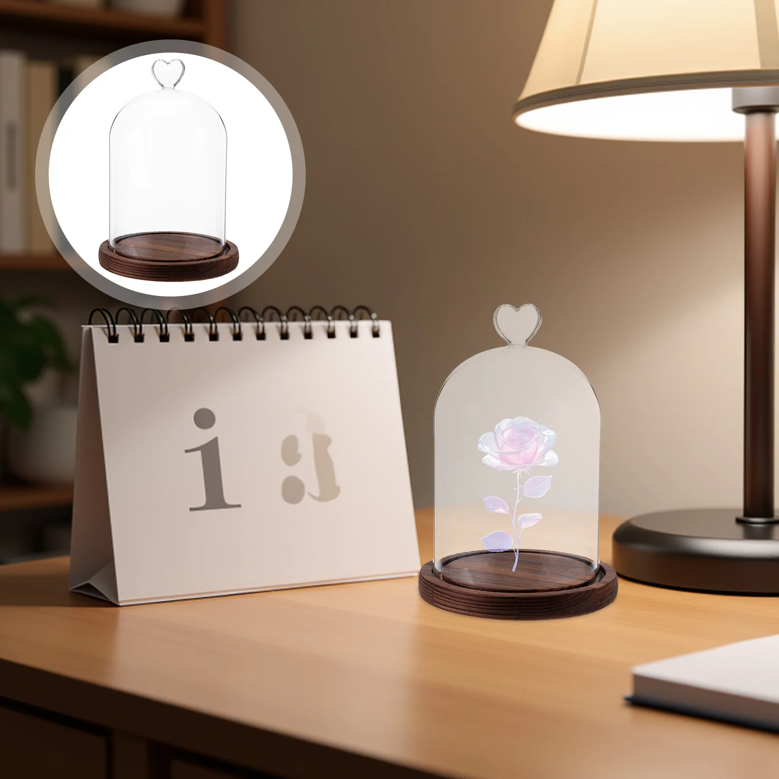 

Glass Display Dome for Eternal Preserved Flowers - Clear Bell Jar with Sturdy Base Ideal Tabletop Decoration for Holiday