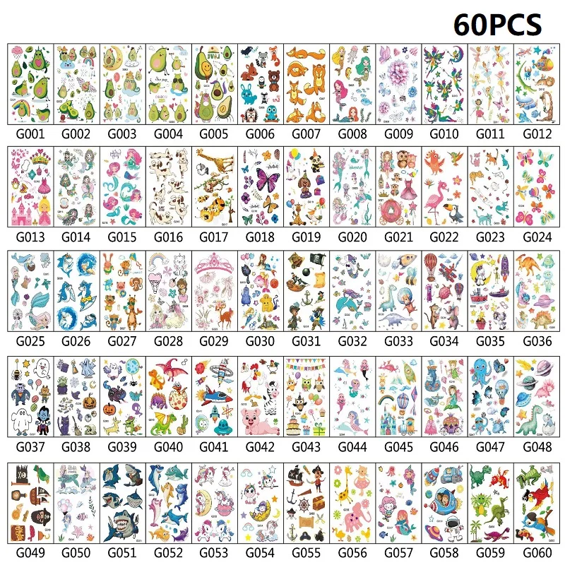 สติ๊กเกอร์รอยสักปลอมขนาดเล็ก 60 ชิ้น/ชุด กันน้ำ ลายสักชั่วคราว รุ่น ZS157