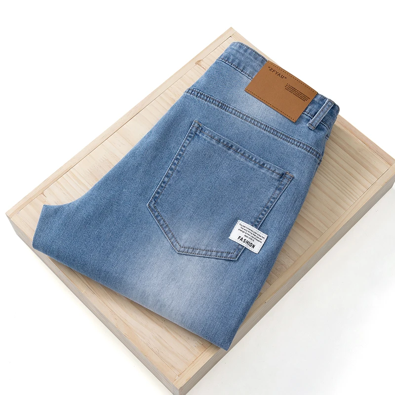 Men's Thin Vintage Jeans Breathable Straight Business Blue Classic Trousers Casual Loose Wide Denim Trousers Summer Pants