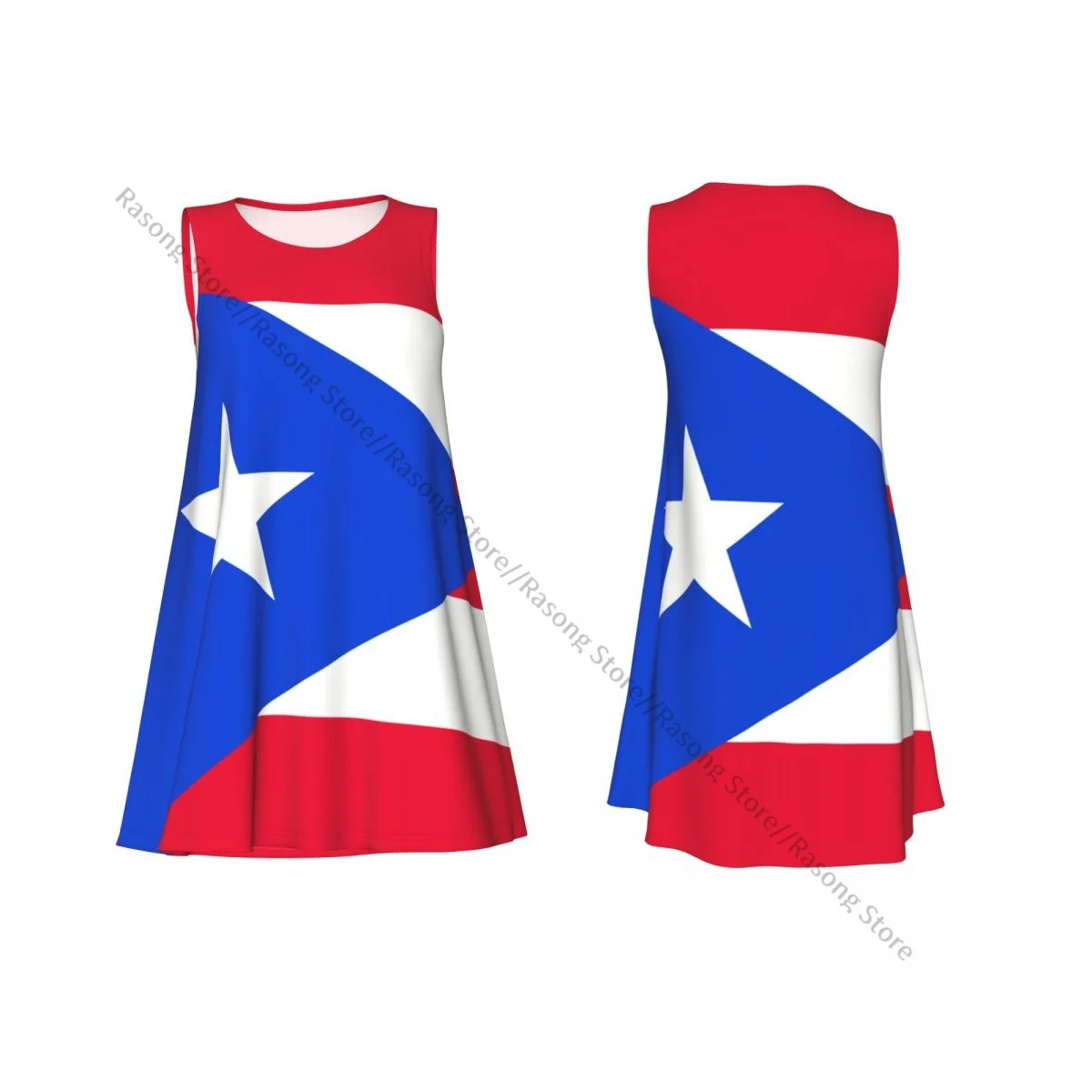 レディース サマーカジュアル Tシャツワンピース ビーチカバーアップ プエルトリコ国旗 タンクワンピース