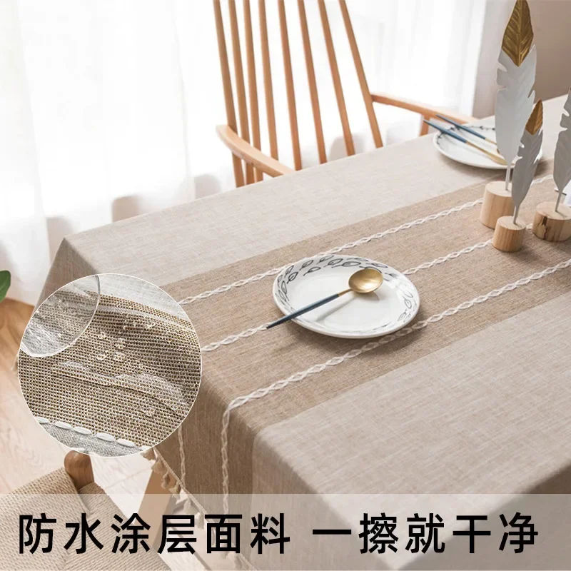 

Cotton Linen Tablecloth,Multiple Color Stripe Tassels Rectangle Dust-Proof Table Cover,For Dinning Party Tea Table Decoration