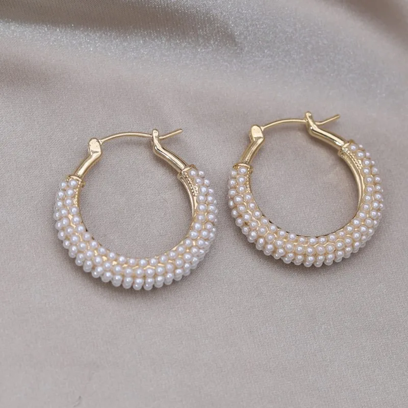 Korean New Design Fashion Jewelry Handmade Pearl Round hoop Earrings Elegant Women's Daily Work Accessories