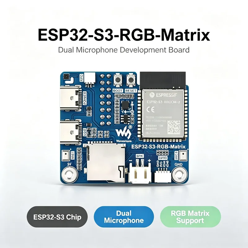 ESP32-S3 RGB Driver Board,Onboard Dual Microphones Array,Supports 2.4 GHz Wi-Fi And 5 (BLE), Voice Interaction