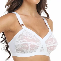 Unlined Soft Womens Bra Sexy Lace Bralette Minimizer Wireless Female Underwear Large Bosom Brassiere Plus Size Bra B C D E F Cup