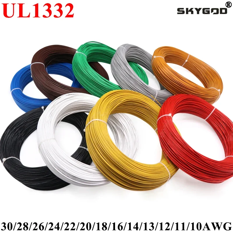 10M UL1332 PTFE Wire 30/28/26/24/22/20/18/16/14/13/12/11/10AWG FEP Plastic Insulated High Temperature Electron Cable 300V