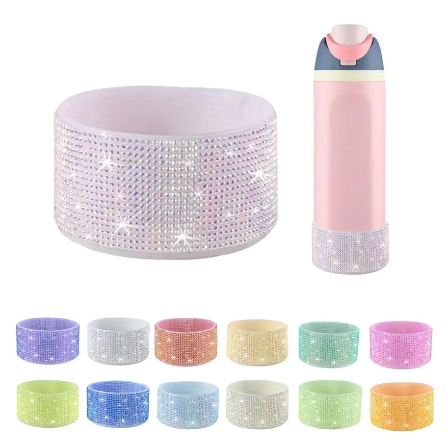 Diamond Glitter Silicone Boot for Owala FreeSip 19oz Sway 30OZ, 2.76-2.83Inches Rhinestone Anti-Slip Rubber Bottom Protector Cup