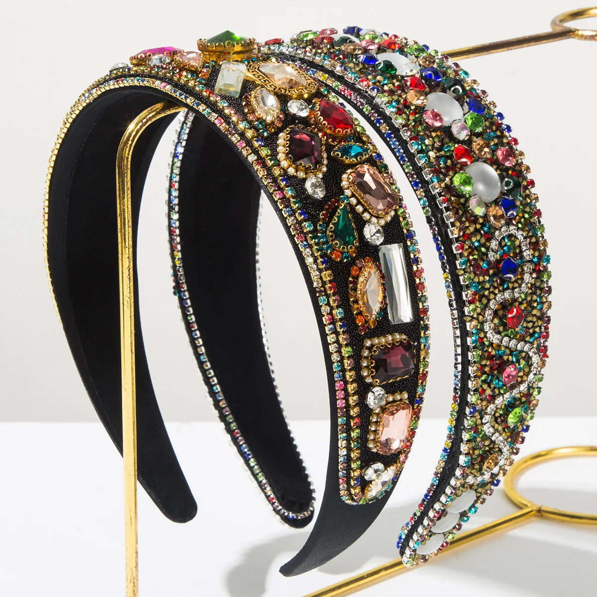 

New Retro Baroque Style Inlaid Colorful Irregular Glass Rhinestone Headband for Women Full Rhinestone Hair Accessory