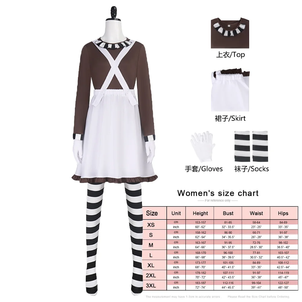 Disfraz de trabajador de Chocolate Oompa, disfraz de Loompa, Top para mujer y faldas con tirantes blancos, calcetines, guantes, traje, conjunto de Carnaval de Halloween