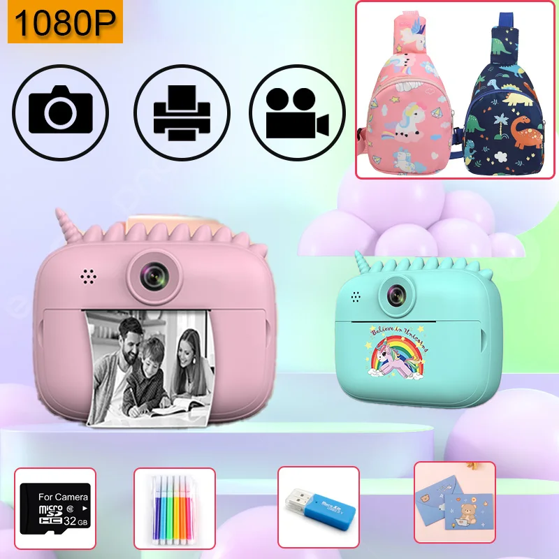 Kids Toys Instant Print Digital Camera 1080p HD For Gifts Boys Birthday Girls Children Paper Shoot Photo Video Cameras Outdoor