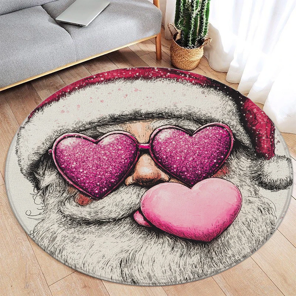 Fun Christmas Santa Claus Rug Ornaments Round Rug Merry Christmas Home Mat Living Room Decor Sofa Rug Festival Event Carpet
