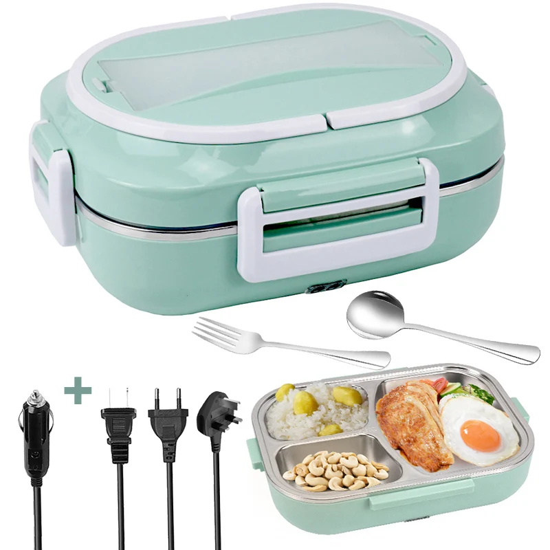 

2 in 1 Office Car Electric Lunch Box EU UK US Plug Portable School Workplace Camping Food Warmer Heating Container Heater Set