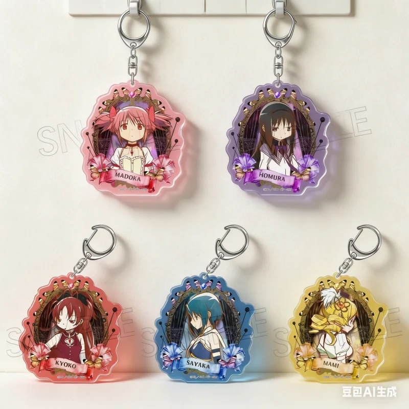 Puella Magi Madoka Magica Edition Madoka Homura Mami Sayaka Kyoko 6CM Acryl-Schlüsselanhänger Auto-Anhänger Taschenanhänger