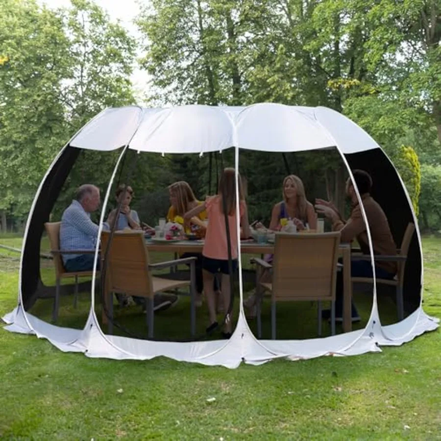 

15'x15' Pop Up Screen House Tent for patio backyard camping, polyester grey with mosquito netting UPF 50+ sun protection, insta