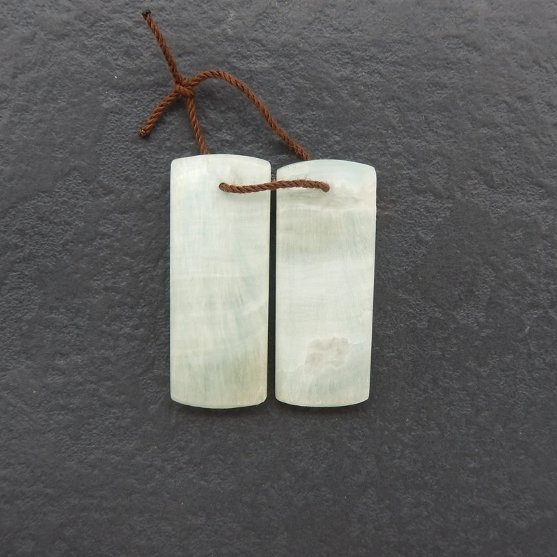 

2PCS Hemimorphite Rectangular Pendant Pair Polished Pale Aqua White Gemstone Jewelry Components for Crafting 34x13x3mm-7.6g