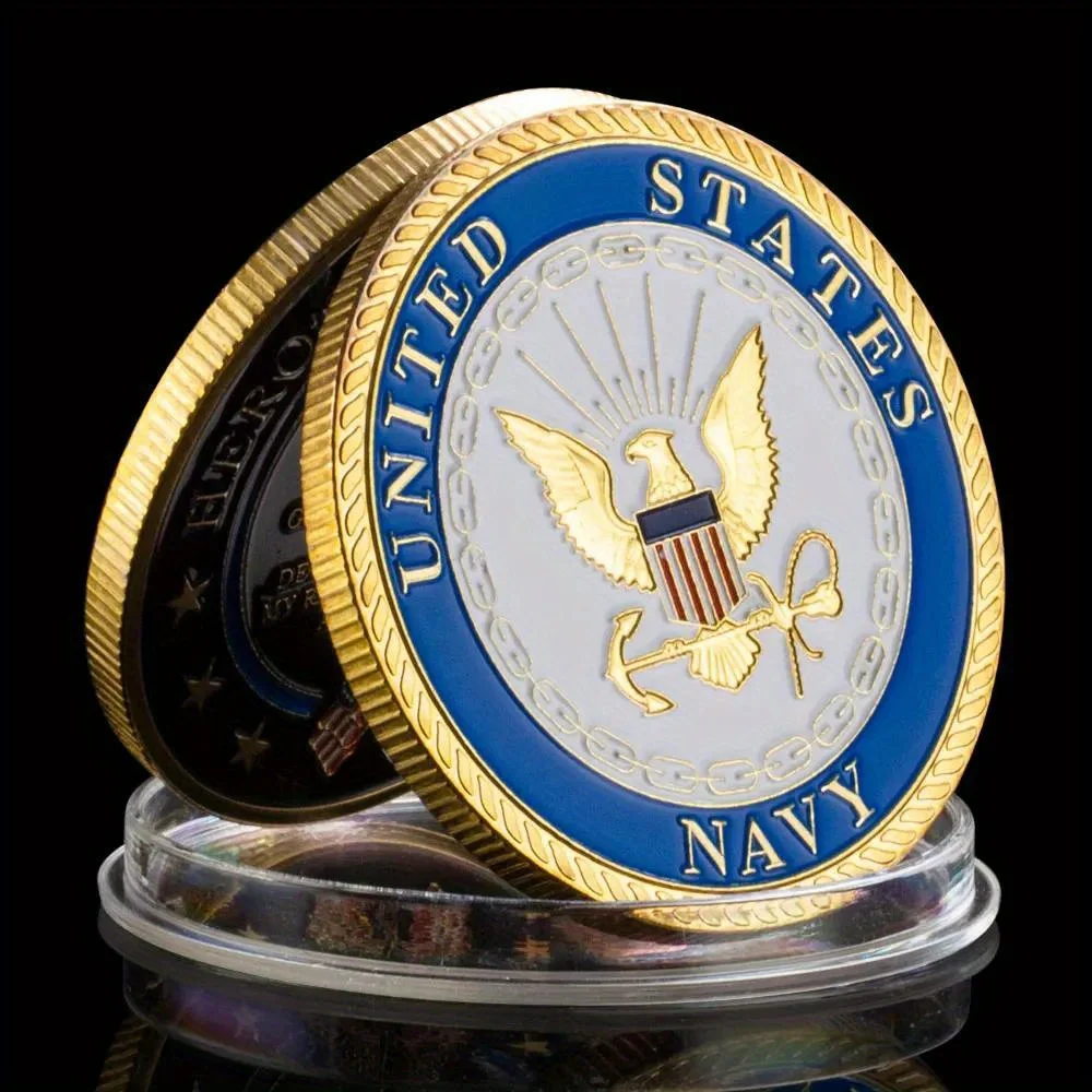 United States Navy Challenge Coin and Heros Valor Prayer for Courage Coin Golden Plated Souvenirs Decoration Commemorative Coins
