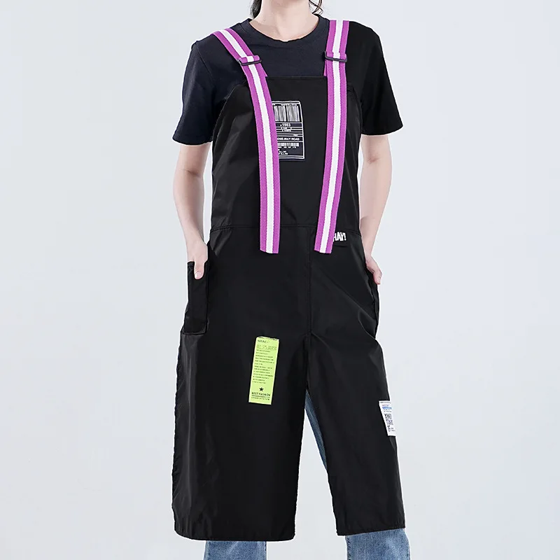 Fashion Korea Thick Nylon Waterproof Apron Coffee Shop Hairdresser Florist Work Clothes Long Slit Adjustable Nail Salon Apron