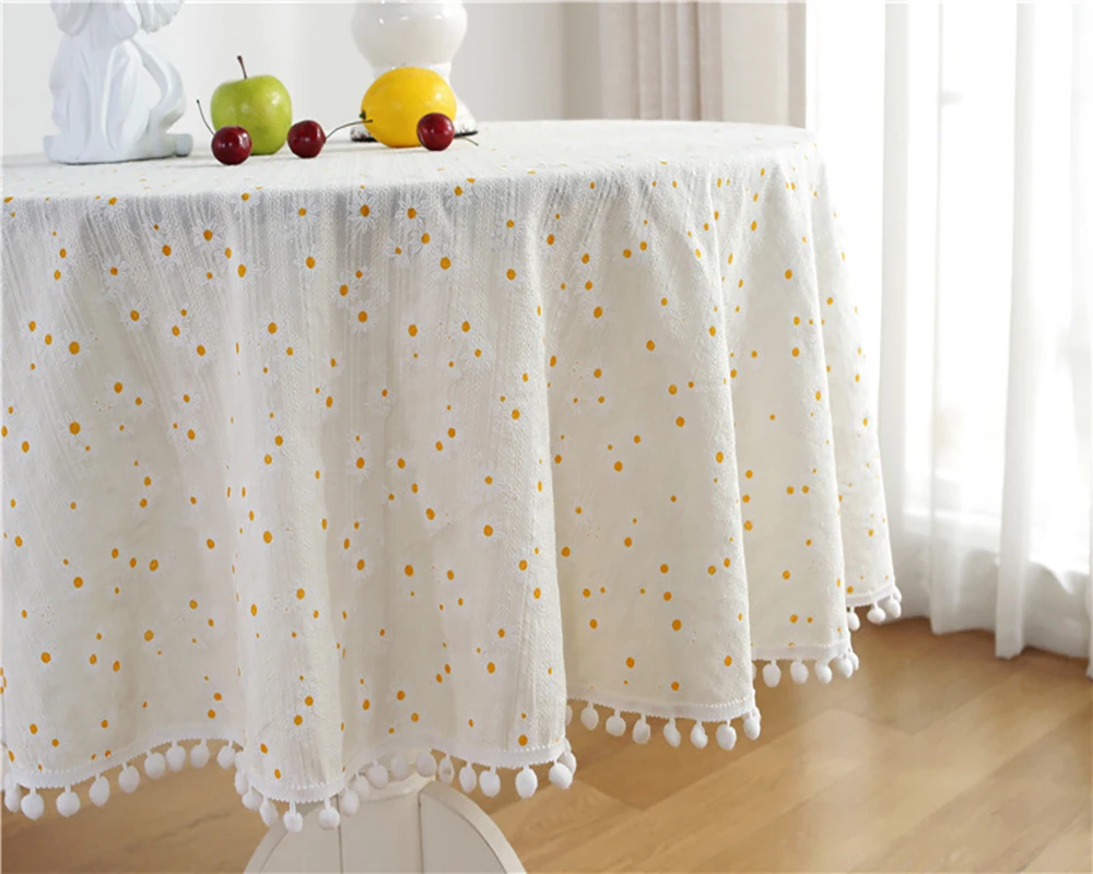 Floral Round Tablecloth with Tassel Flower Tablecloth Suitable for Kitchen Decorantion/Indoor and Outdoor Dining Table/Party
