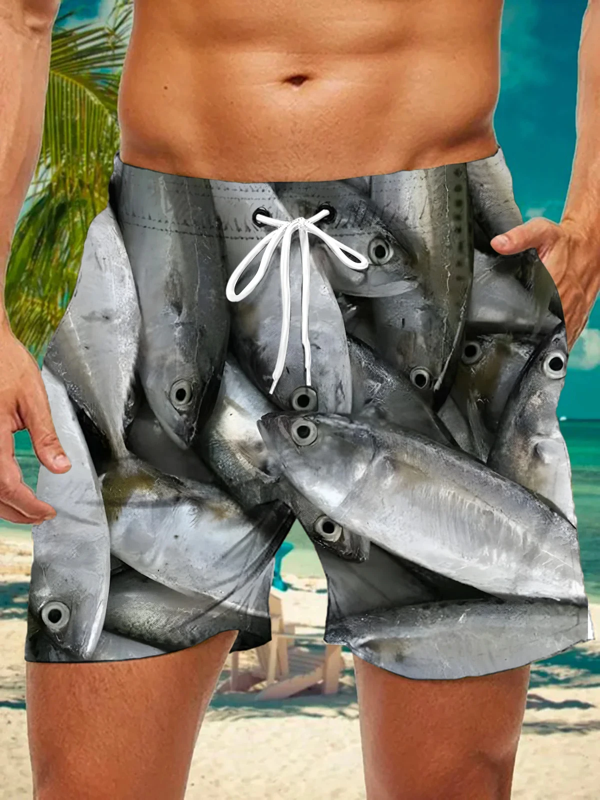 3d seafood print men's swimsuit japanese fish hawaiian shorts men summer swim shorts drawstring casual shorts