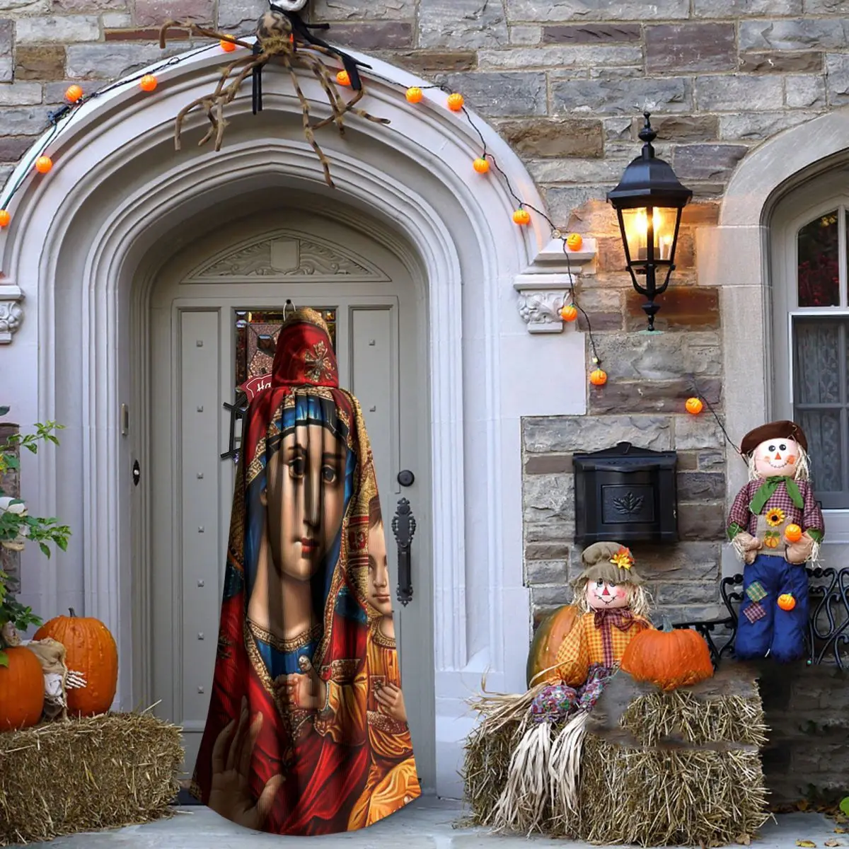 เสื้อคลุมยาวแบบมีฮู้ดสไตล์ยุโรปตะวันออก ลายพระแม่มารี สำหรับคอสเพลย์แม่มดยุคกลาง เสื้อคลุมฮาโลวีน สำหรับผู้ใหญ่ แบบ unisex