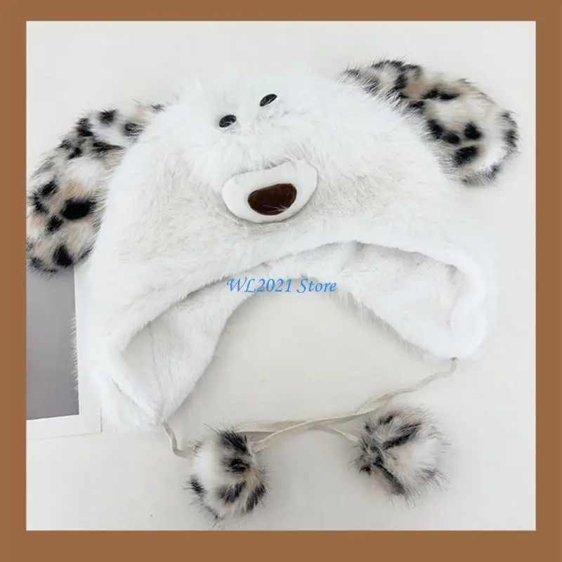 

G5GC Women Head Wrap Thicken Furry Puppy Hat for Climbing Skiing Sports Headwear