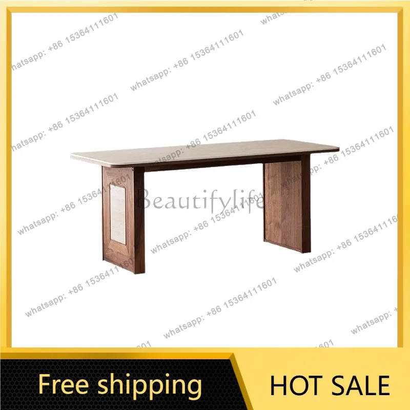 Factory Direct Sales Travertine Dining Table French Medieval Slate Walnut Solid Wood Slate Dining Table