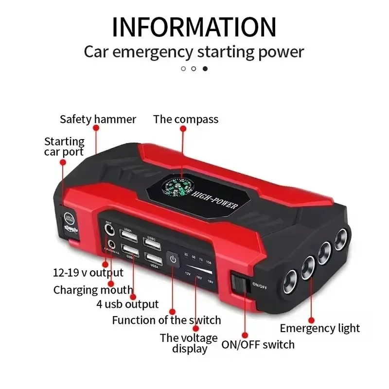 99800mAh Car Jump Starter 3000A Starting Device Portable Power Bank Battery Starter Launcher For Car Booster Articles - view 5