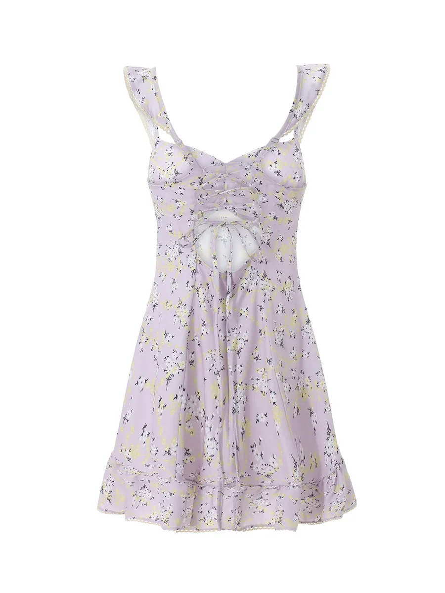 Mini abito Fairy Cottage da donna taglio basso senza maniche ritagliato abito corto a trapezio anni '90 estetica retrò Y2K streetwear