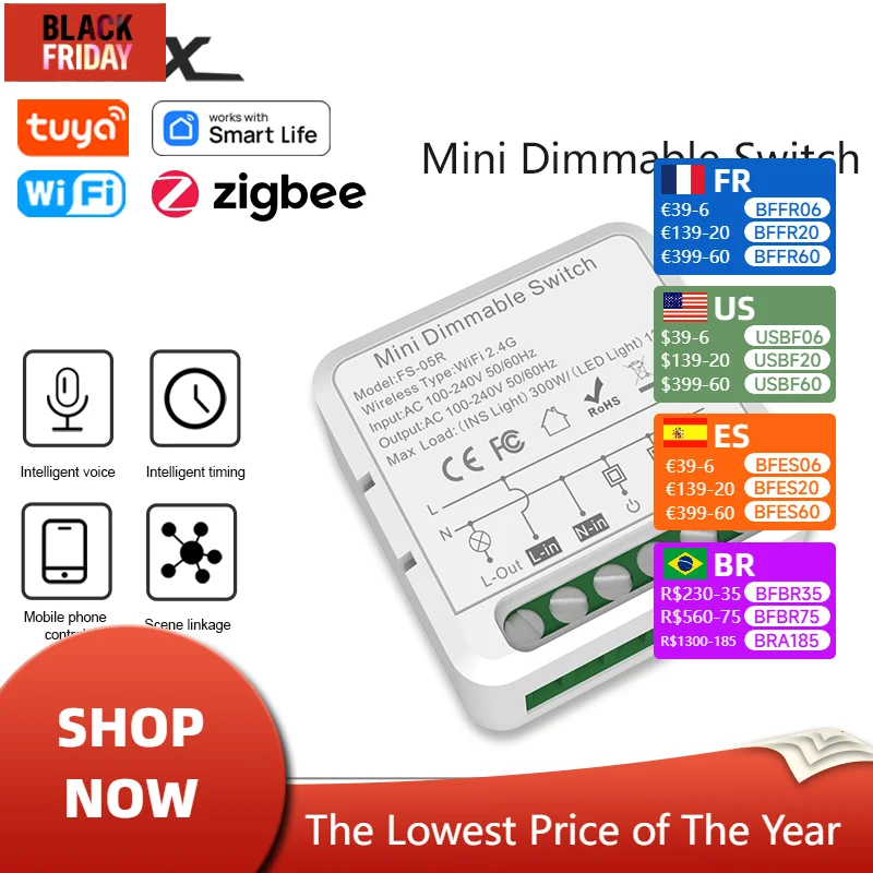 Tuya Wifi Zigbee Smart Dimmers Switch Module 2 Way Control DIY Light Dimmer LED Switches Smart Life Works with Alexa Google Home