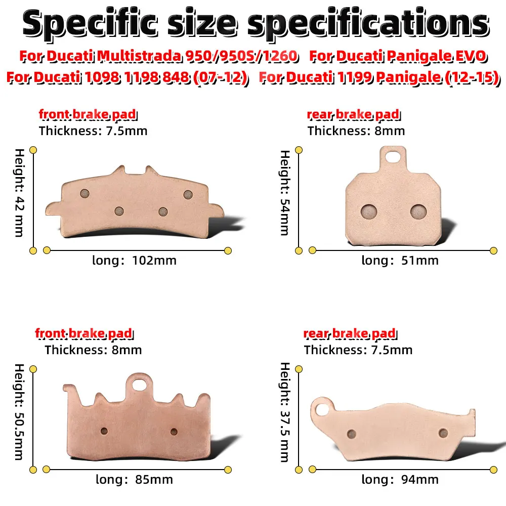 MRRANGT مجموعة مكابح الدراجات النارية لـ Ducati Multistrada 950 1260 1098 1198 848 1199 مكابح سباق معدنية ملبدة