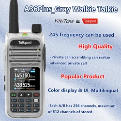 Gray Waterproof UHF/VHF/AM/FM Multi-Band A36plus Portable Two Way Radio Multi-Function with Color Display Type-C Transceivers