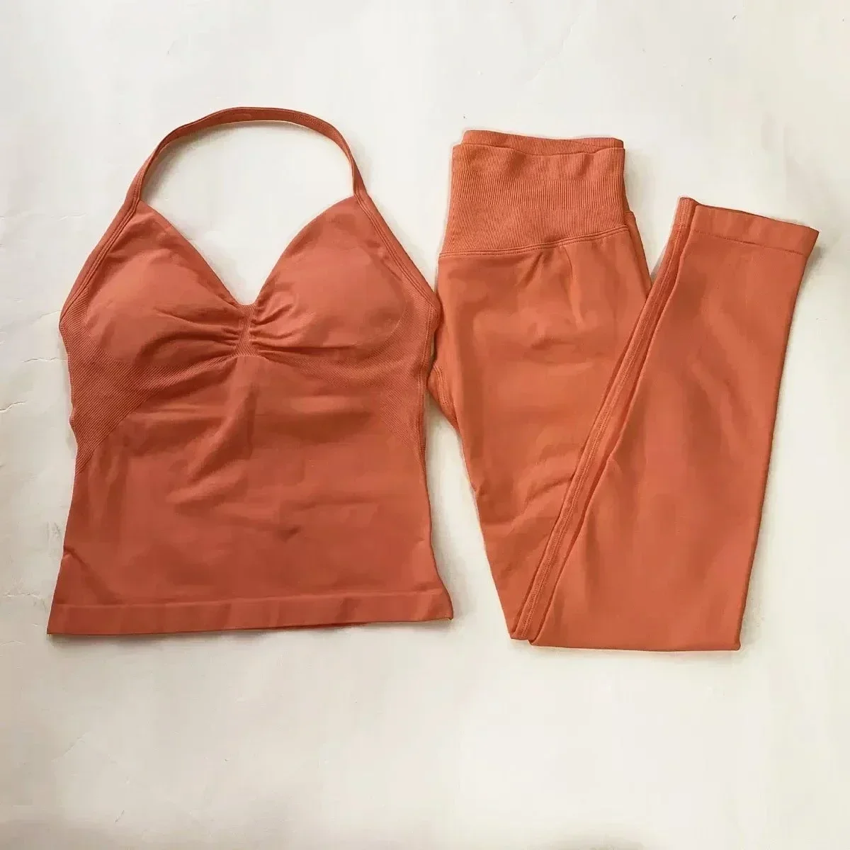 

2-Piece Yoga Set Ladies Gym Training Leggings and Neck Tank Yoga Fitness Seamless Set Pilates Clothes Workout Sportswear