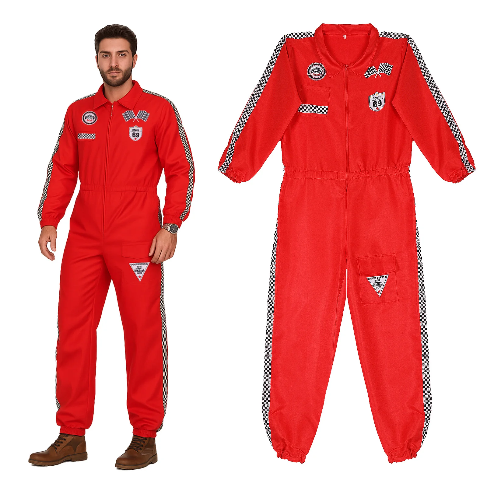 

Race Car Driver Costume Men Racing Jumpsuit Set Racing Suit Onesie Jacket for Adult Halloween Cosplay Costume Outfit
